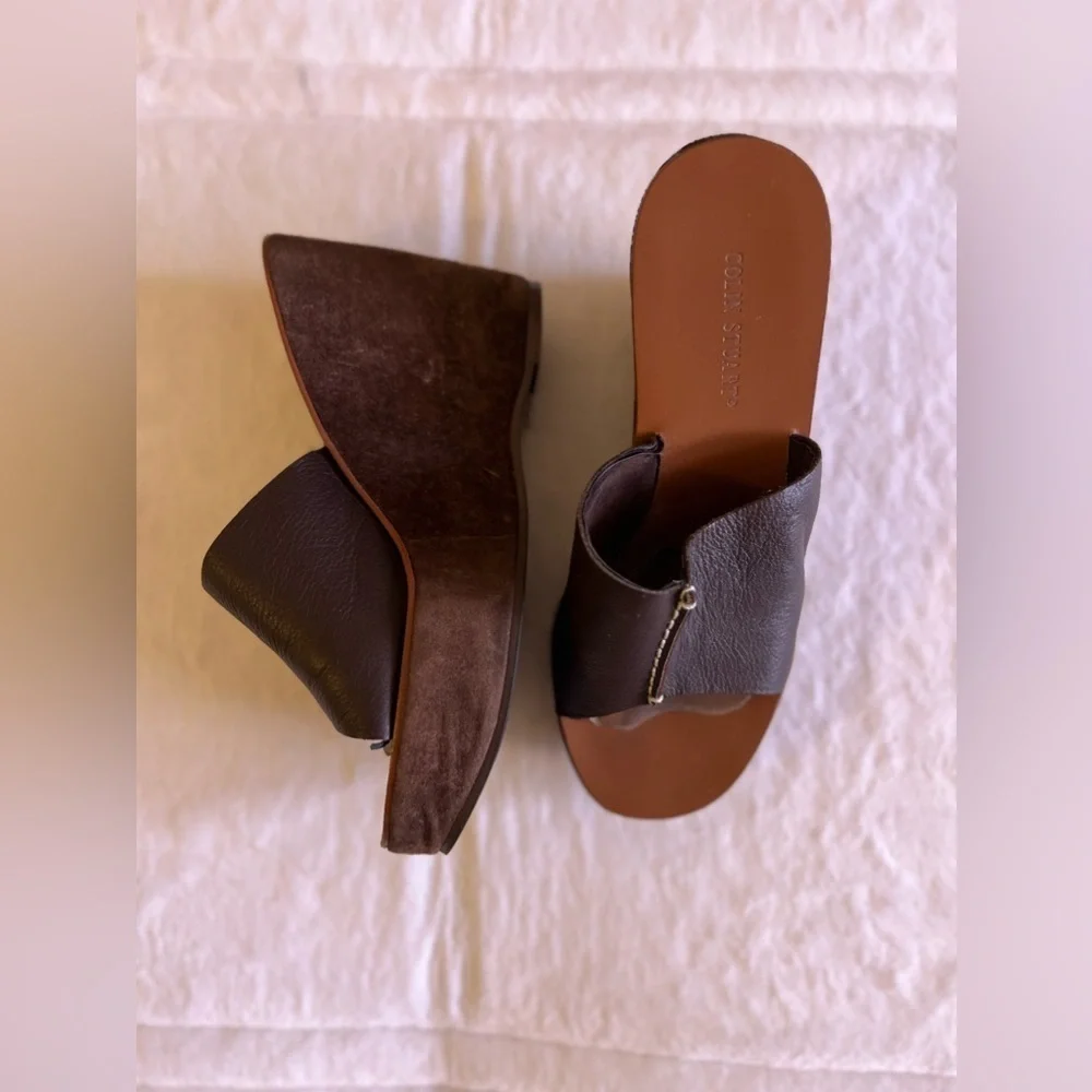 Colin Stuart Suede Mule Platform Sandals Slides Lightweight Size 8 Brown leather